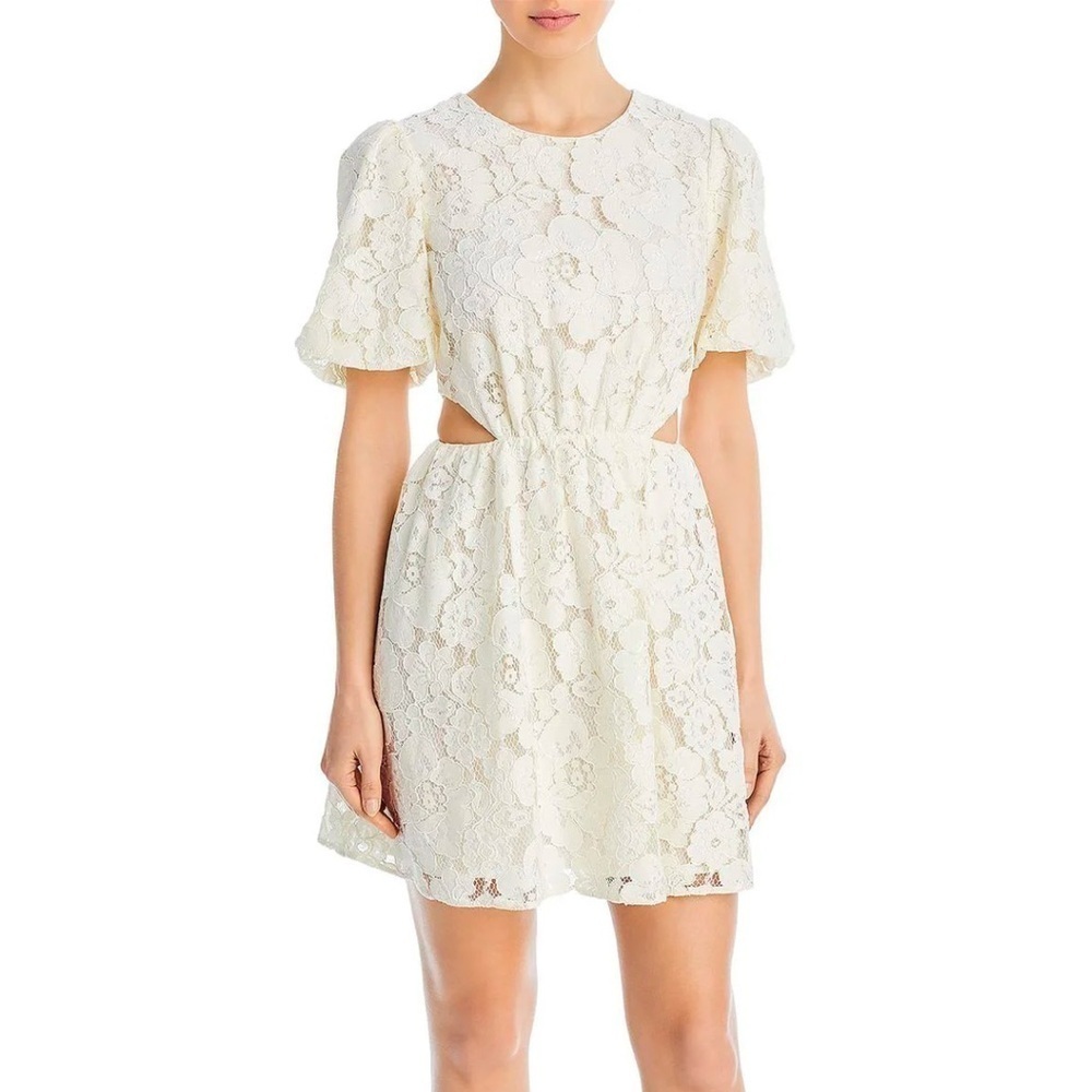 NWT WAYF LACE SHORT MINI CUTOUT DRESS CREAM WHITE IVORY SIZE M